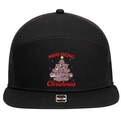 Moo Deng Christmas Tree Baby Hippo Funny Animal 7 Panel Mesh Trucker Snapback Hat