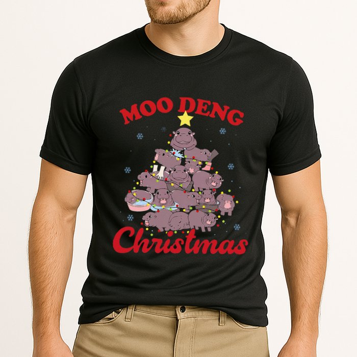Moo Deng Christmas Tree Baby Hippo Funny Animal Cooling Performance Crew T-Shirt