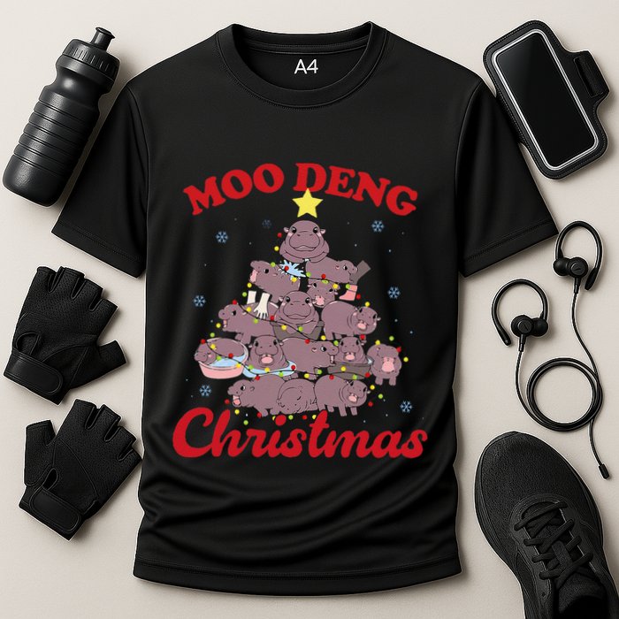Moo Deng Christmas Tree Baby Hippo Funny Animal Cooling Performance Crew T-Shirt