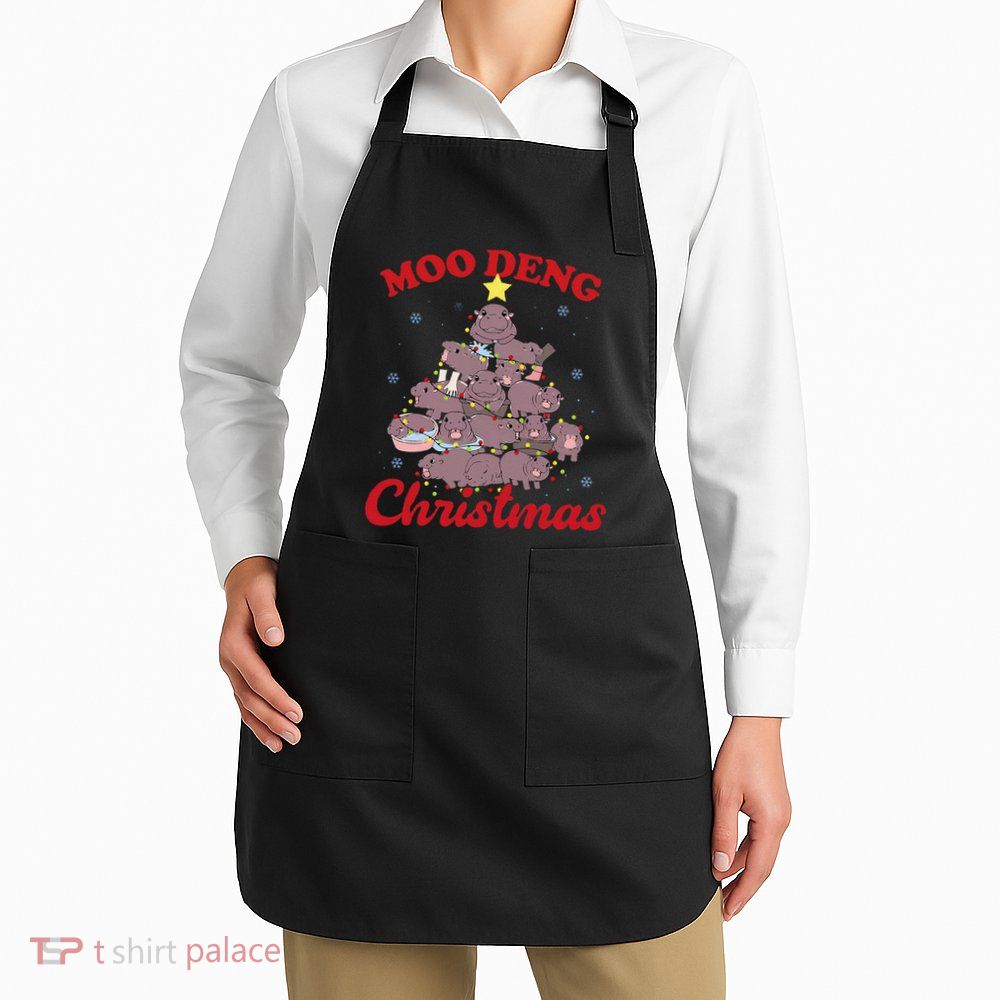 Moo Deng Christmas Tree Baby Hippo Funny Animal Apron