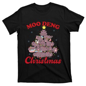 Moo Deng Christmas Tree Baby Hippo Funny Animal T-Shirt