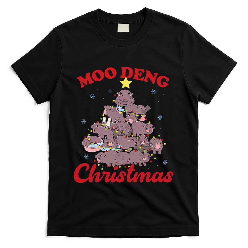 Moo Deng Christmas Tree Baby Hippo Funny Animal T-Shirt