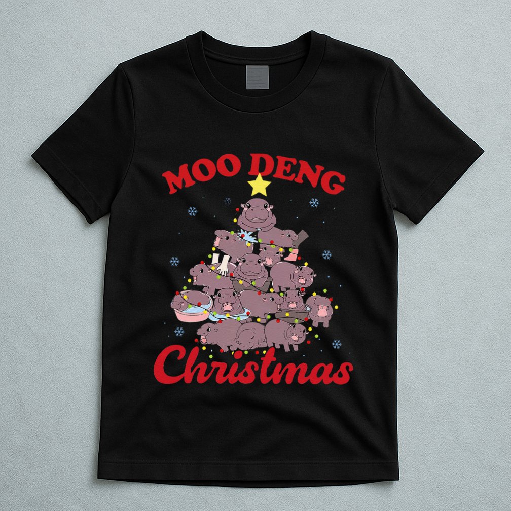 Moo Deng Christmas Tree Baby Hippo Funny Animal T-Shirt