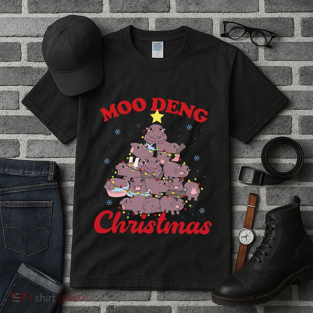 Moo Deng Christmas Tree Baby Hippo Funny Animal Tall T-Shirt