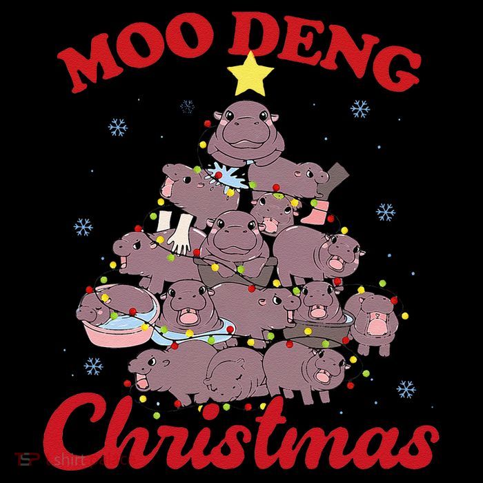 Moo Deng Christmas Tree Baby Hippo Funny Animal Tall T-Shirt