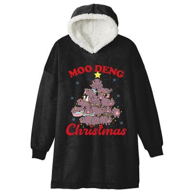 Moo Deng Christmas Tree Baby Hippo Funny Animal Hooded Wearable Blanket