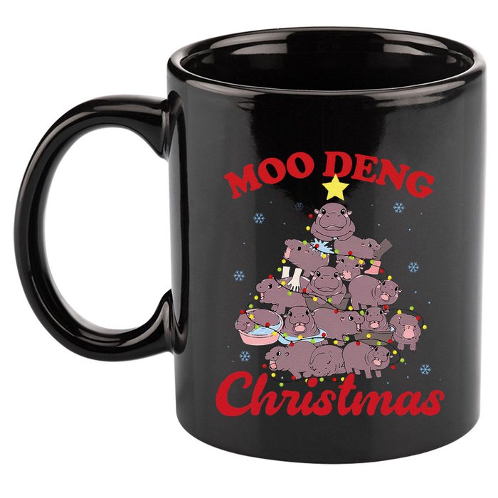 Moo Deng Christmas Tree Baby Hippo Funny Animal 11oz C Handle Ceramic Mug