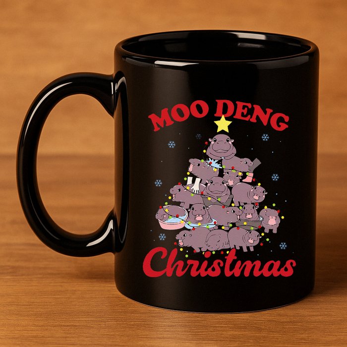Moo Deng Christmas Tree Baby Hippo Funny Animal 11oz C Handle Ceramic Mug