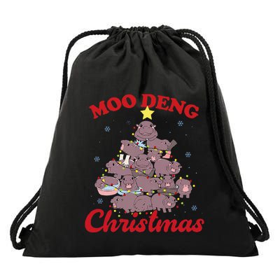 Moo Deng Christmas Tree Baby Hippo Funny Animal Drawstring Bag