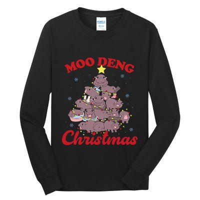 Moo Deng Christmas Tree Baby Hippo Funny Animal Tall Long Sleeve T-Shirt
