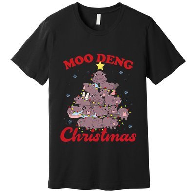 Moo Deng Christmas Tree Baby Hippo Funny Animal Premium T-Shirt