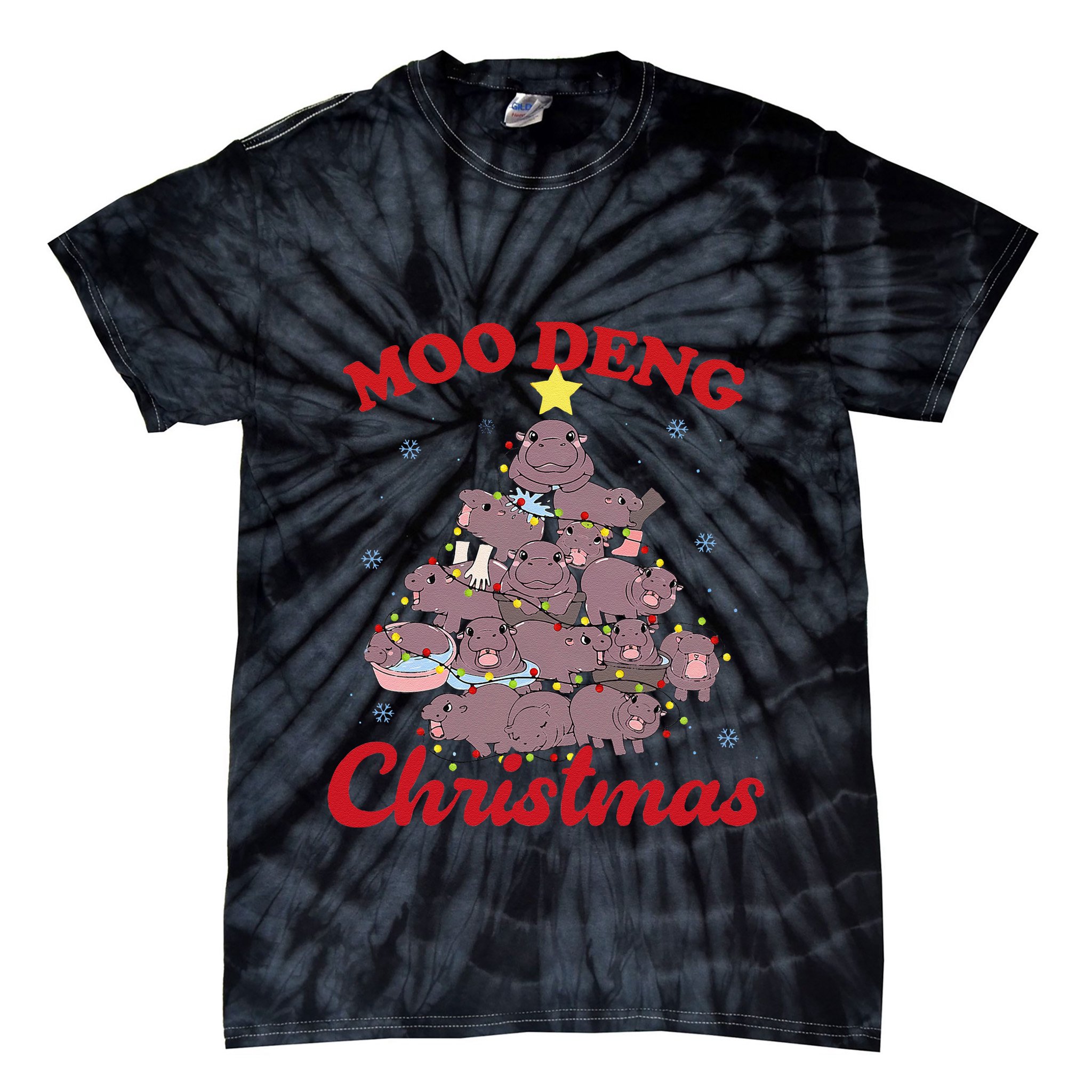 Moo Deng Christmas Tree Baby Hippo Funny Animal Tie-Dye T-Shirt