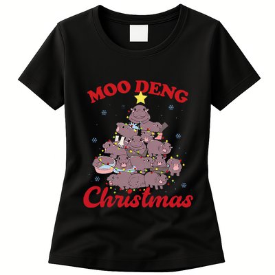Moo Deng Christmas Tree Baby Hippo Funny Animal Womens T-Shirt