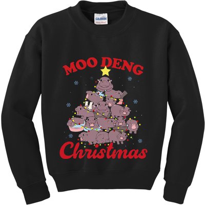 Moo Deng Christmas Tree Baby Hippo Funny Animal Kids Sweatshirt