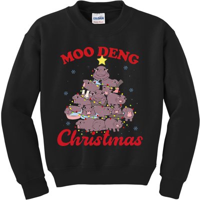 Moo Deng Christmas Tree Baby Hippo Funny Animal Kids Sweatshirt