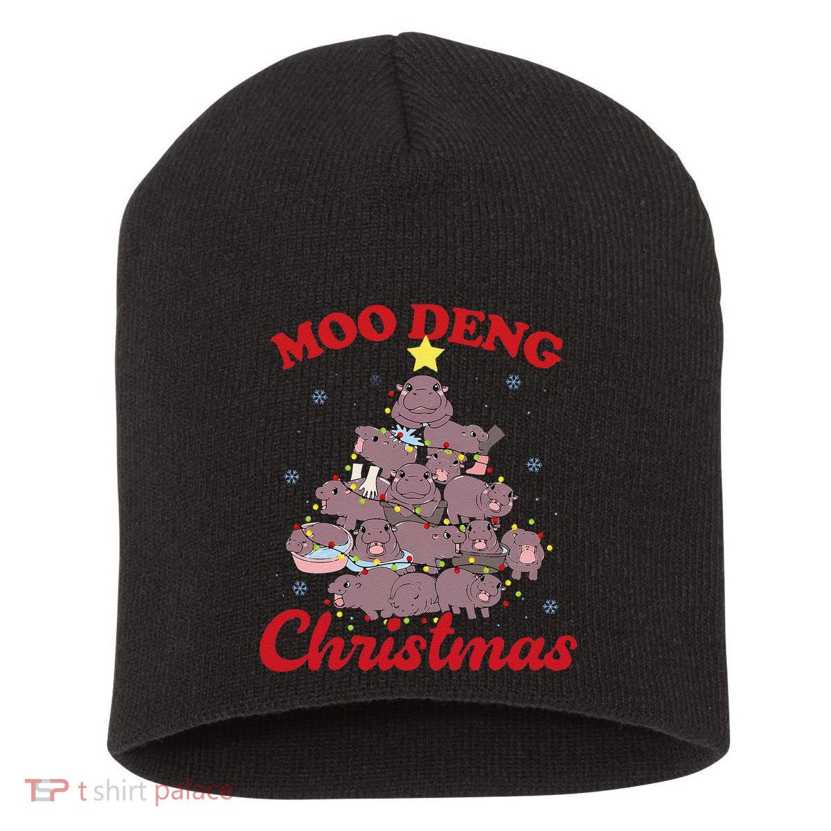 Moo Deng Christmas Tree Baby Hippo Funny Animal Short Acrylic Beanie