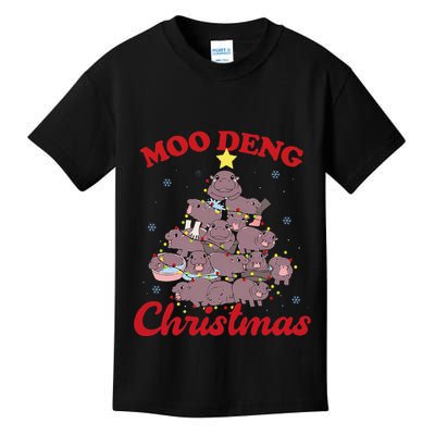 Moo Deng Christmas Tree Baby Hippo Funny Animal Kids T-Shirt