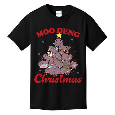 Moo Deng Christmas Tree Baby Hippo Funny Animal Kids T-Shirt