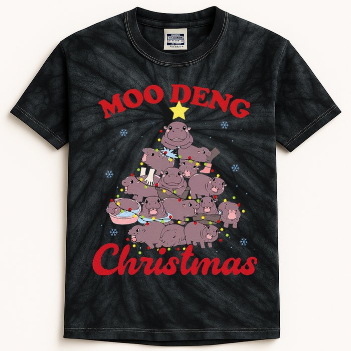 Moo Deng Christmas Tree Baby Hippo Funny Animal Kids Tie-Dye T-Shirt