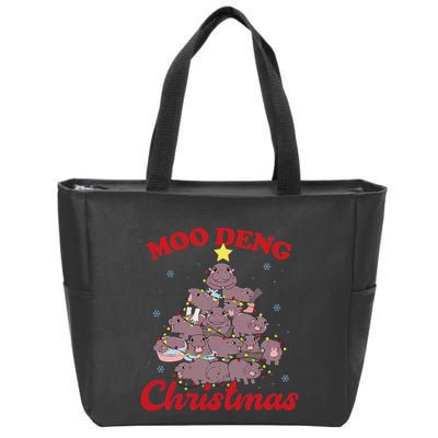 Moo Deng Christmas Tree Baby Hippo Funny Animal Zip Tote Bag