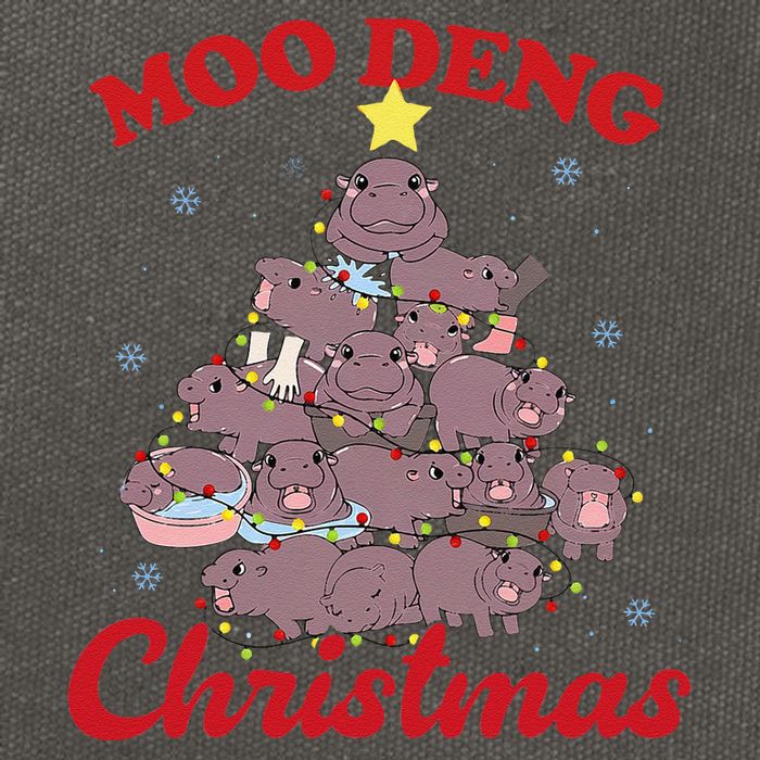 Moo Deng Christmas Tree Baby Hippo Funny Animal Cotton Canvas Backpack