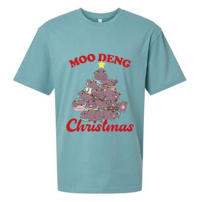 Moo Deng Christmas Tree Baby Hippo Funny Animal Sueded Cloud Jersey T-Shirt