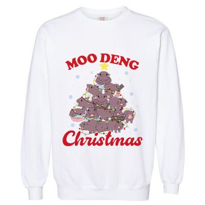 Moo Deng Christmas Tree Baby Hippo Funny Animal Garment-Dyed Sweatshirt