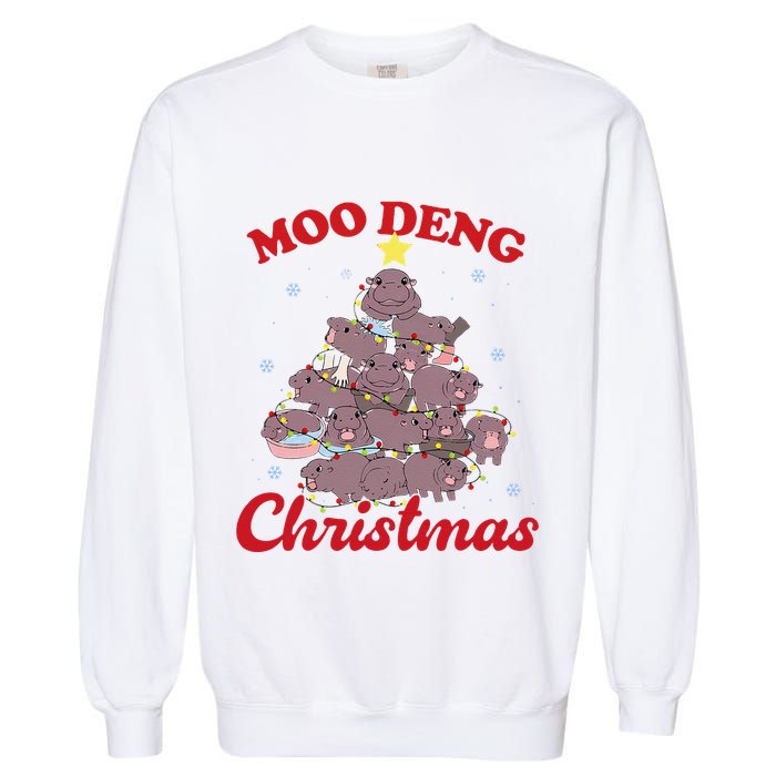 Moo Deng Christmas Tree Baby Hippo Funny Animal Garment-Dyed Sweatshirt