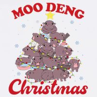 Moo Deng Christmas Tree Baby Hippo Funny Animal Garment-Dyed Sweatshirt