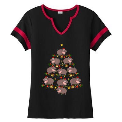 Moo Deng Christmas Tree Funny Christmas Cute Moo Deng Ladies Halftime Notch Neck Tee