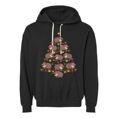 Moo Deng Christmas Tree Funny Christmas Cute Moo Deng Garment-Dyed Fleece Hoodie