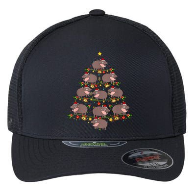 Moo Deng Christmas Tree Funny Christmas Cute Moo Deng Flexfit Unipanel Trucker Cap