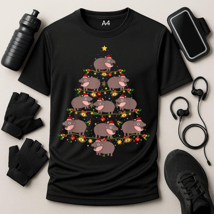 Moo Deng Christmas Tree Funny Christmas Cute Moo Deng Performance Shirt