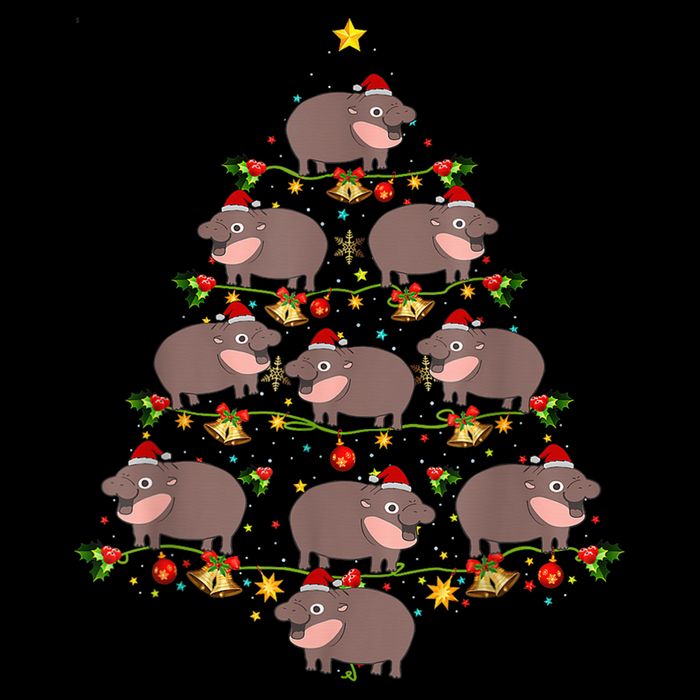 Moo Deng Christmas Tree Funny Christmas Cute Moo Deng 7-Panel Snapback Hat
