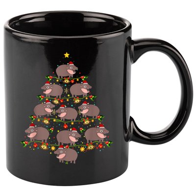 Moo Deng Christmas Tree Funny Christmas Cute Moo Deng 11oz C Handle Ceramic Mug