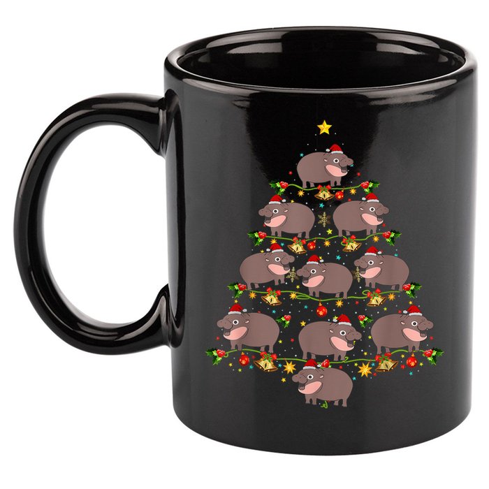 Moo Deng Christmas Tree Funny Christmas Cute Moo Deng 11oz C Handle Ceramic Mug