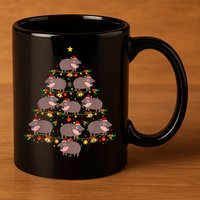 Moo Deng Christmas Tree Funny Christmas Cute Moo Deng 11oz C Handle Ceramic Mug