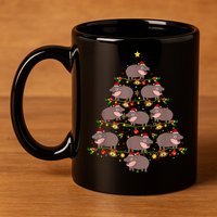 Moo Deng Christmas Tree Funny Christmas Cute Moo Deng 11oz C Handle Ceramic Mug