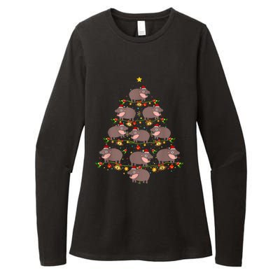 Moo Deng Christmas Tree Funny Christmas Cute Moo Deng Womens CVC Long Sleeve Shirt