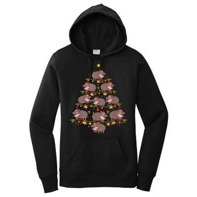 Moo Deng Christmas Tree Funny Christmas Cute Moo Deng Women's Pullover Hoodie