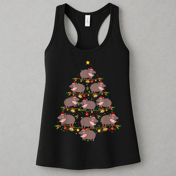 Moo Deng Christmas Tree Funny Christmas Cute Moo Deng Womens Tank Top