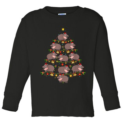 Moo Deng Christmas Tree Funny Christmas Cute Moo Deng Toddler Long Sleeve Shirt