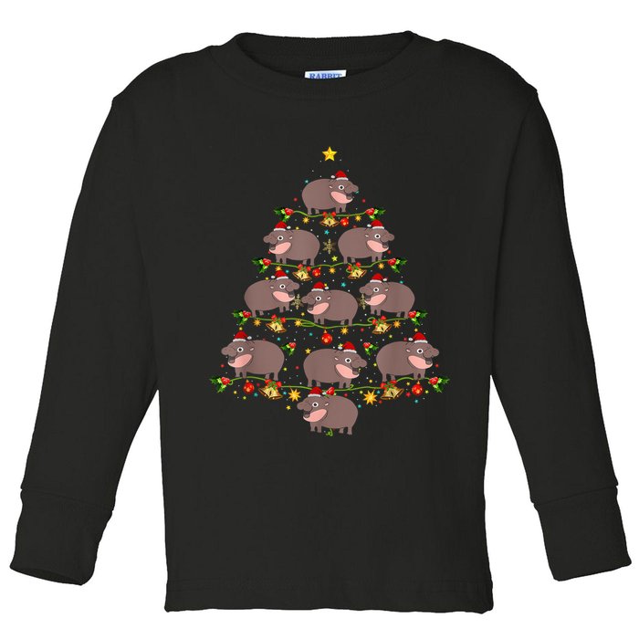 Moo Deng Christmas Tree Funny Christmas Cute Moo Deng Toddler Long Sleeve Shirt