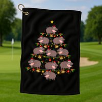Moo Deng Christmas Tree Funny Christmas Cute Moo Deng Golf Towel