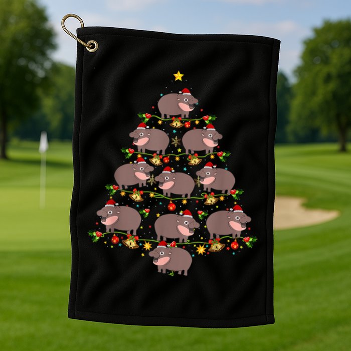 Moo Deng Christmas Tree Funny Christmas Cute Moo Deng Golf Towel
