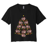 Moo Deng Christmas Tree Funny Christmas Cute Moo Deng Crop Top