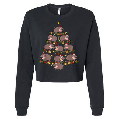 Moo Deng Christmas Tree Funny Christmas Cute Moo Deng Cropped Pullover Crew