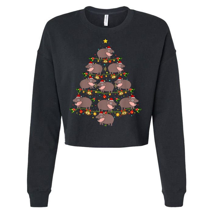 Moo Deng Christmas Tree Funny Christmas Cute Moo Deng Cropped Pullover Crew