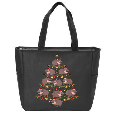 Moo Deng Christmas Tree Funny Christmas Cute Moo Deng Zip Tote Bag