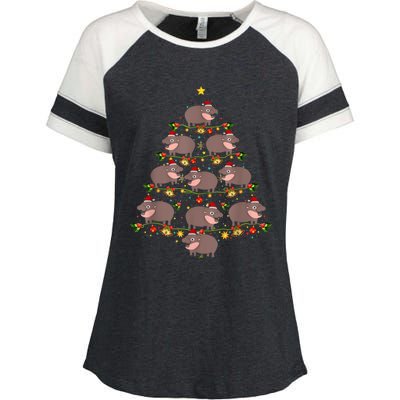 Moo Deng Christmas Tree Funny Christmas Cute Moo Deng Enza Ladies Jersey Colorblock Tee